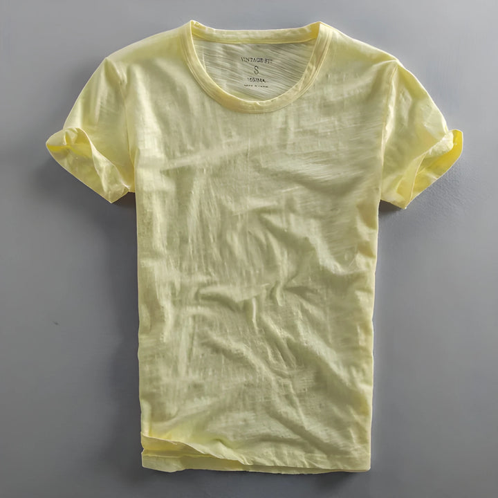 Men's Casual Vintage Shirt with Crew Neck and Short Sleeve