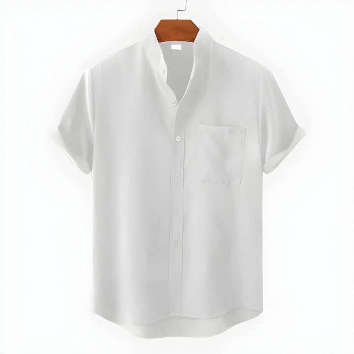 Men's Casual Vintage Shirt with Collarless Neck and Short Sleeve