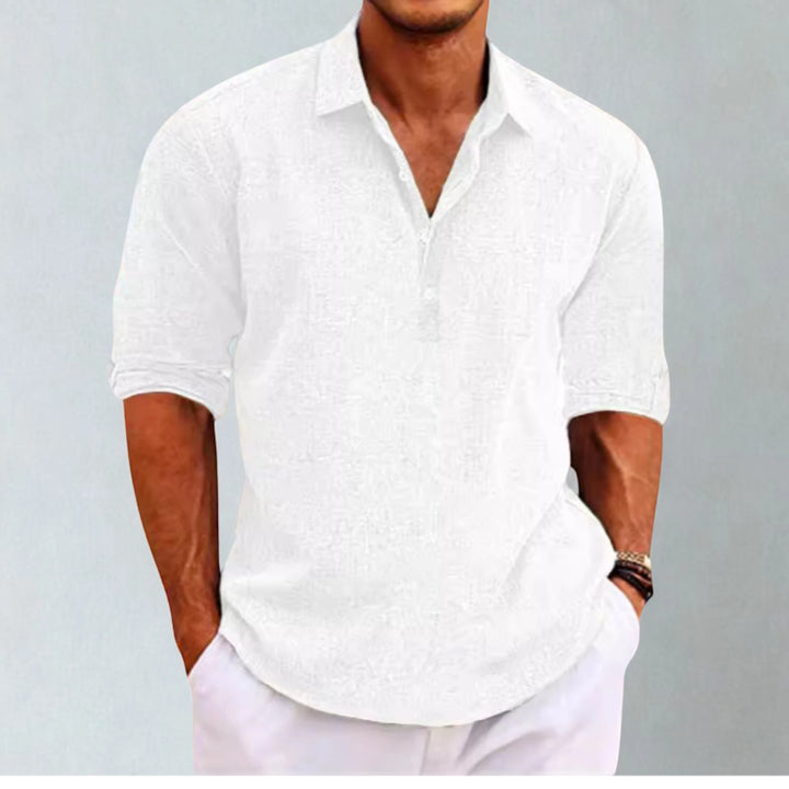 Men's Casual Shirt with Camp Collar and Long Sleeve