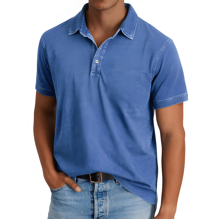 Men's Casual Vintage Polo Shirt with Camp Collar and Short Sleeve