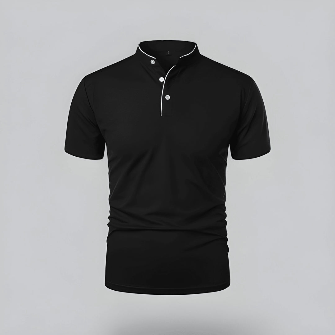 Men's Casual Slim Fit Polo Shirt with Grandad Collar and Short Sleeve