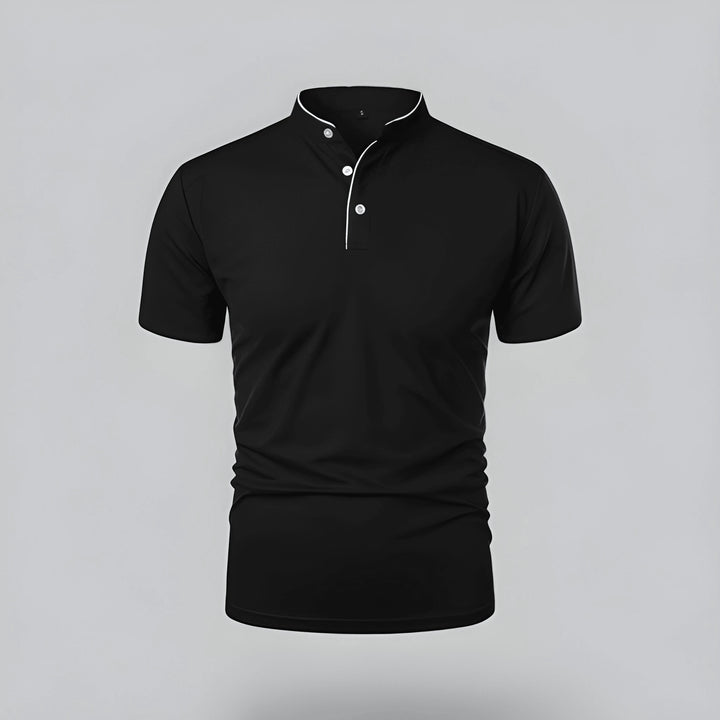 Men's Casual Slim Fit Polo Shirt with Grandad Collar and Short Sleeve