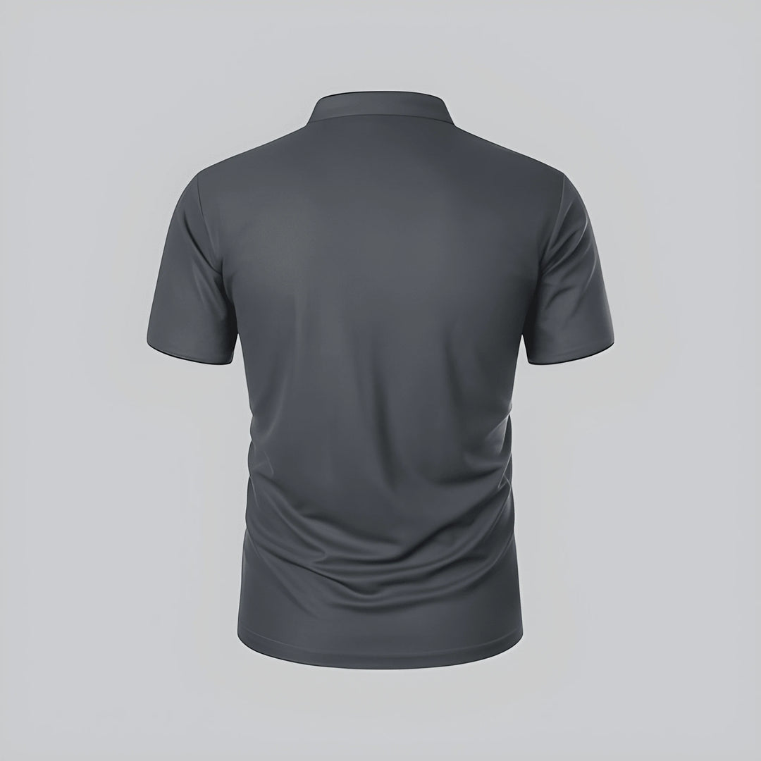 Men's Casual Slim Fit Polo Shirt with Grandad Collar and Short Sleeve
