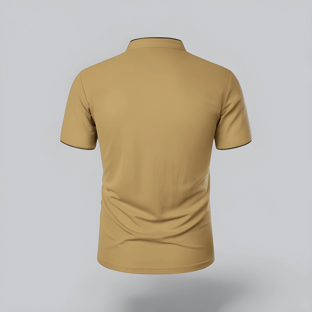 Men's Casual Slim Fit Polo Shirt with Grandad Collar and Short Sleeve