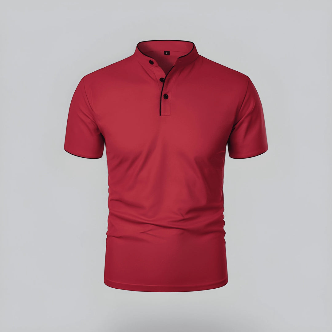 Men's Casual Slim Fit Polo Shirt with Grandad Collar and Short Sleeve