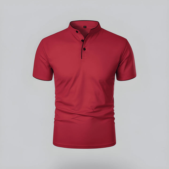 Men's Casual Slim Fit Polo Shirt with Grandad Collar and Short Sleeve