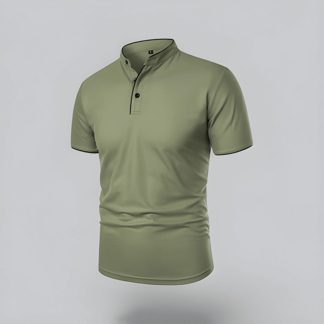 Men's Casual Slim Fit Polo Shirt with Grandad Collar and Short Sleeve
