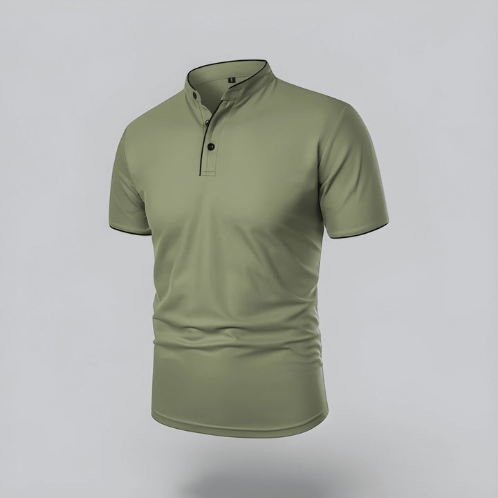 Men's Casual Slim Fit Polo Shirt with Grandad Collar and Short Sleeve