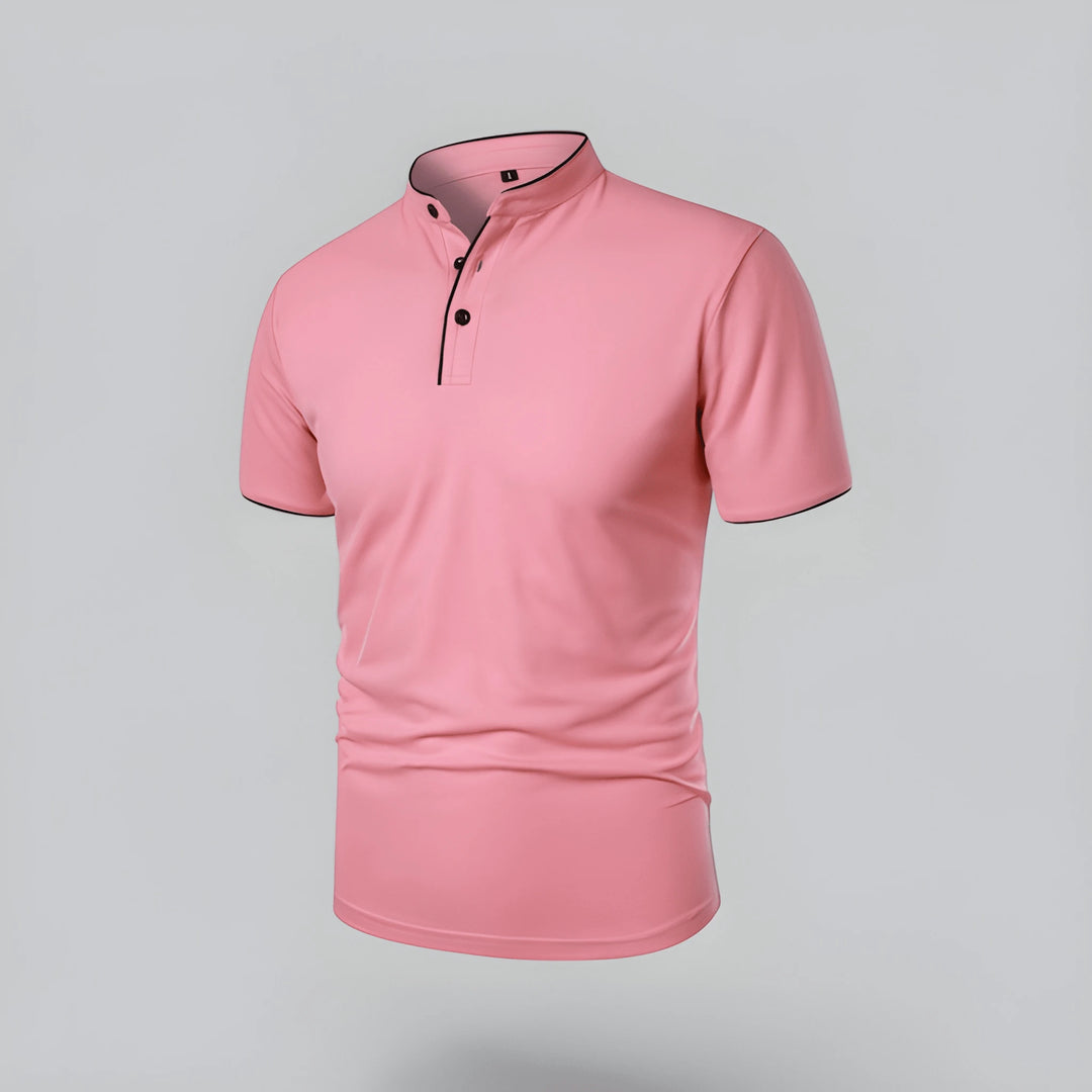 Men's Casual Slim Fit Polo Shirt with Grandad Collar and Short Sleeve
