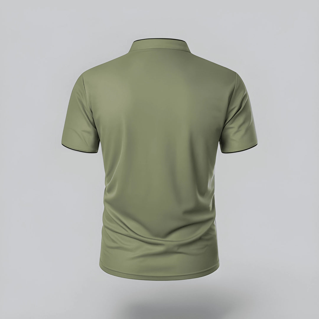 Men's Casual Slim Fit Polo Shirt with Grandad Collar and Short Sleeve