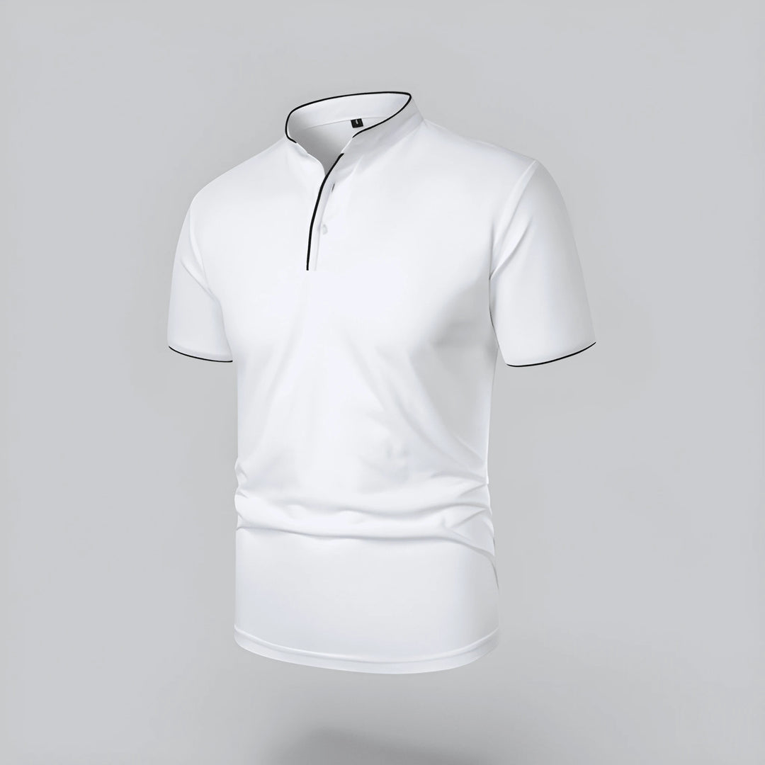 Men's Casual Slim Fit Polo Shirt with Grandad Collar and Short Sleeve
