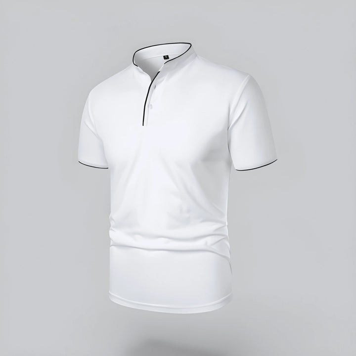 Men's Casual Slim Fit Polo Shirt with Grandad Collar and Short Sleeve