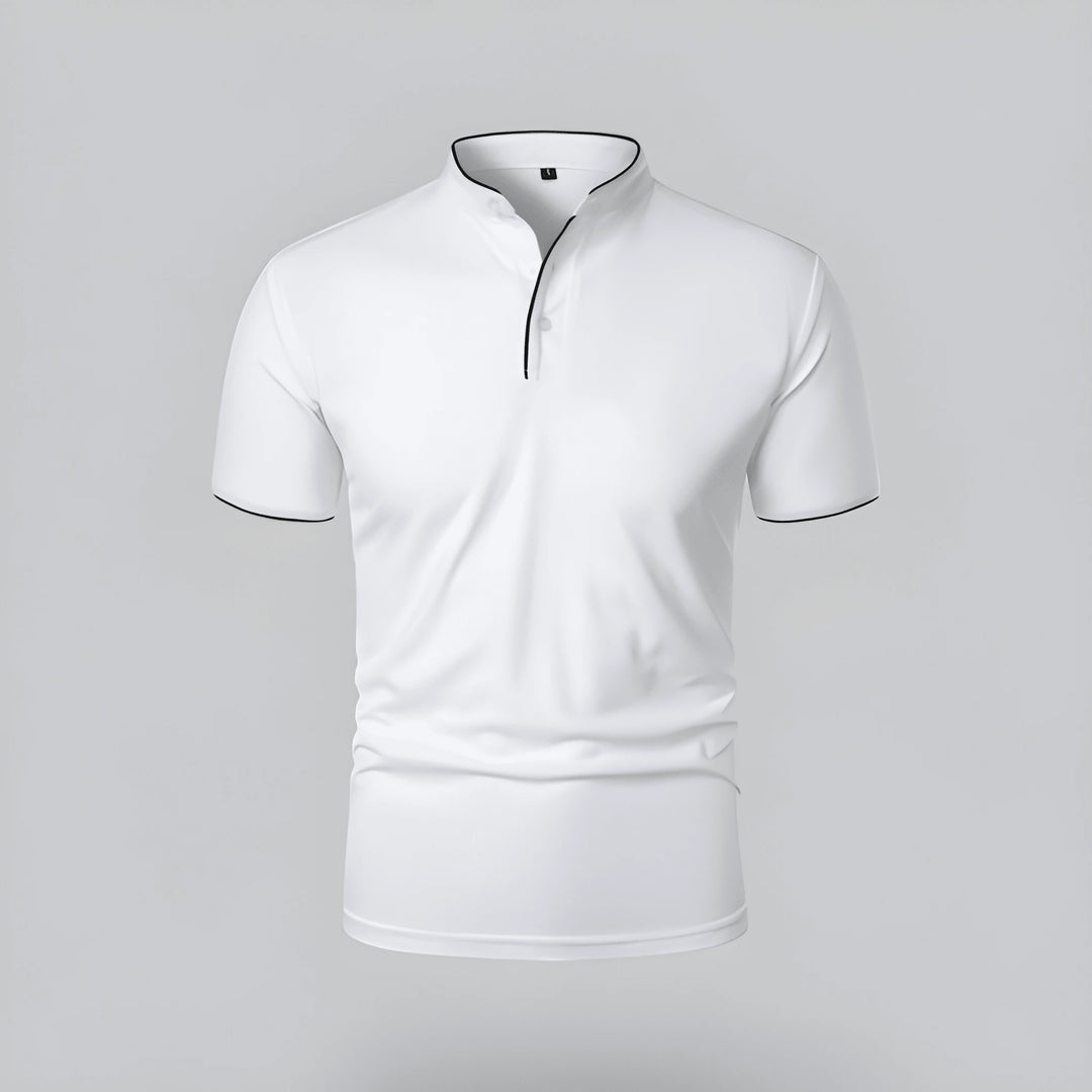 Men's Casual Slim Fit Polo Shirt with Grandad Collar and Short Sleeve