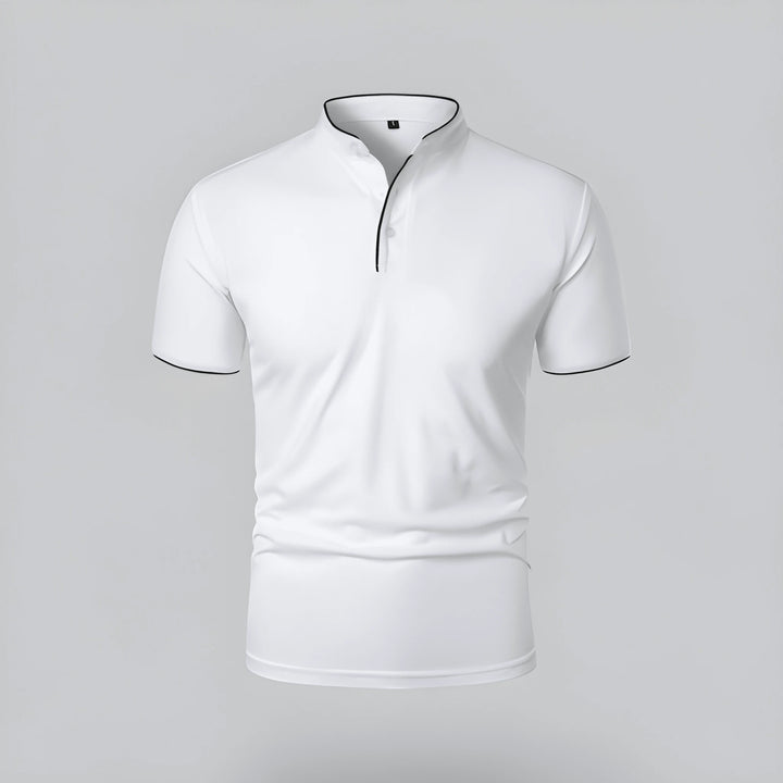 Men's Casual Slim Fit Polo Shirt with Grandad Collar and Short Sleeve