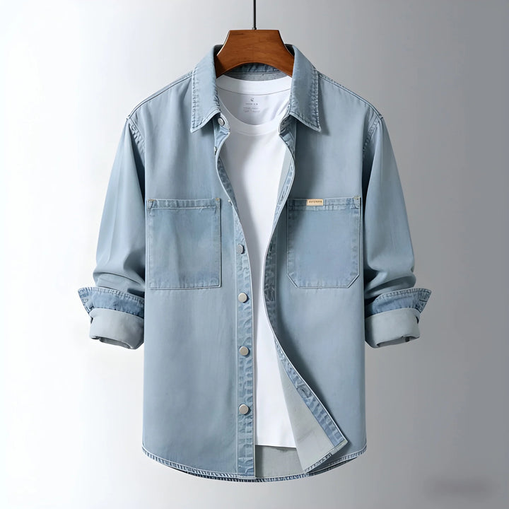 Men's Casual Vintage Shirt with Pockets and Long Sleeve Architecture