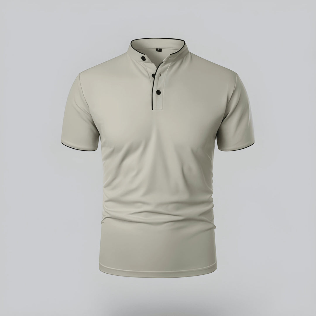 Men's Casual Slim Fit Polo Shirt with Grandad Collar and Short Sleeve