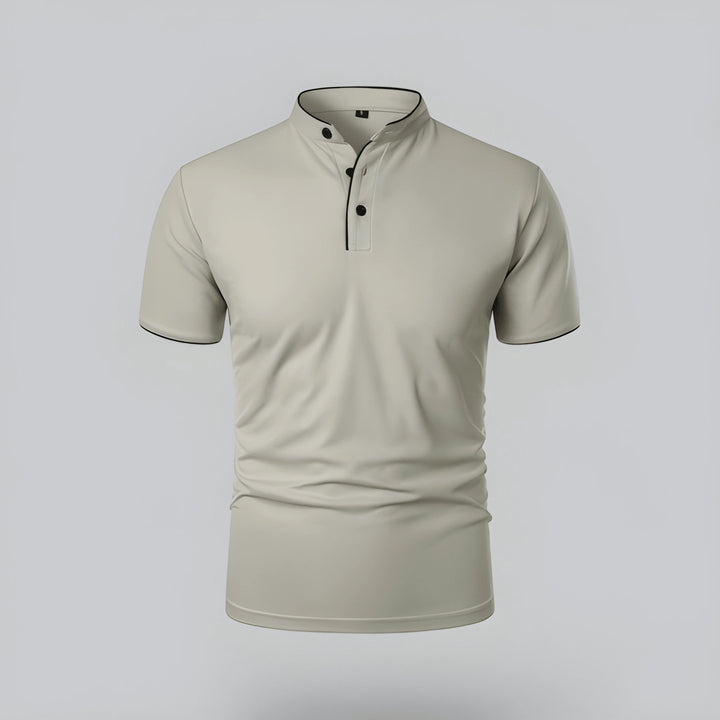 Men's Casual Slim Fit Polo Shirt with Grandad Collar and Short Sleeve