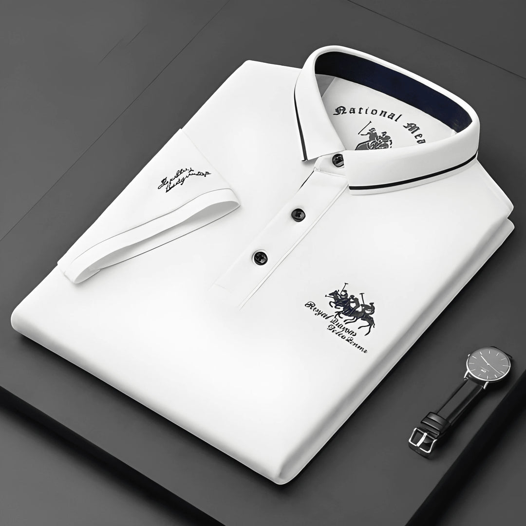 Men's Casual Vintage Polo Shirt with Embroidered Logo and Short Sleeve