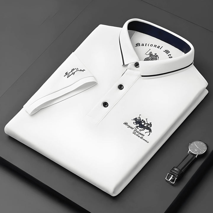 Men's Casual Vintage Polo Shirt with Embroidered Logo and Short Sleeve
