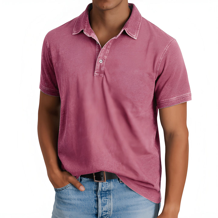 Men's Casual Vintage Polo Shirt with Camp Collar and Short Sleeve