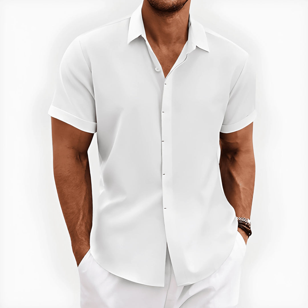 Men's Casual Vintage Shirt with Camp Collar and Short Sleeve