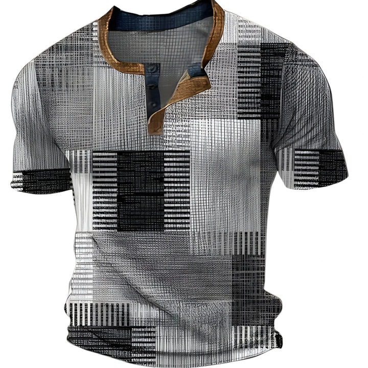 Men's Graphic Casual Shirt with Grandad Collar and Short Sleeve