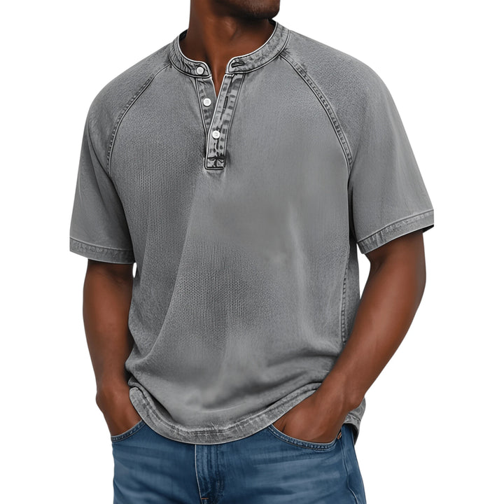 Men's Casual Vintage  Shirt with Raglan Sleeve and Short Sleeve