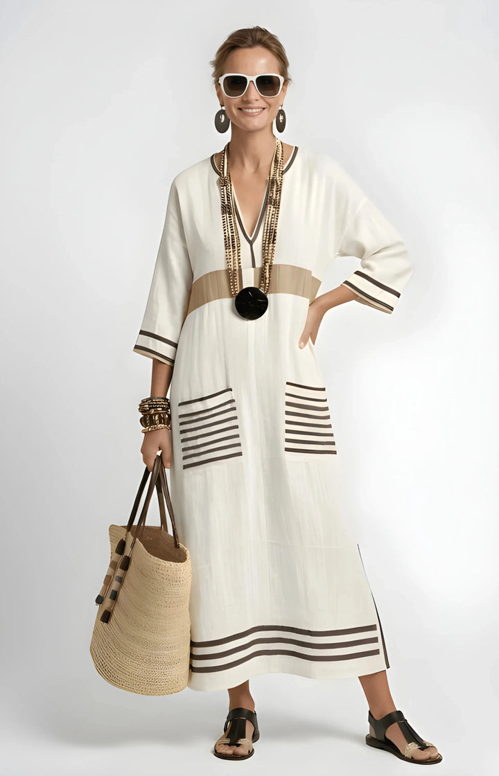 Women's Maxi Boho Summer Sundress with V-Neck and Side Pockets