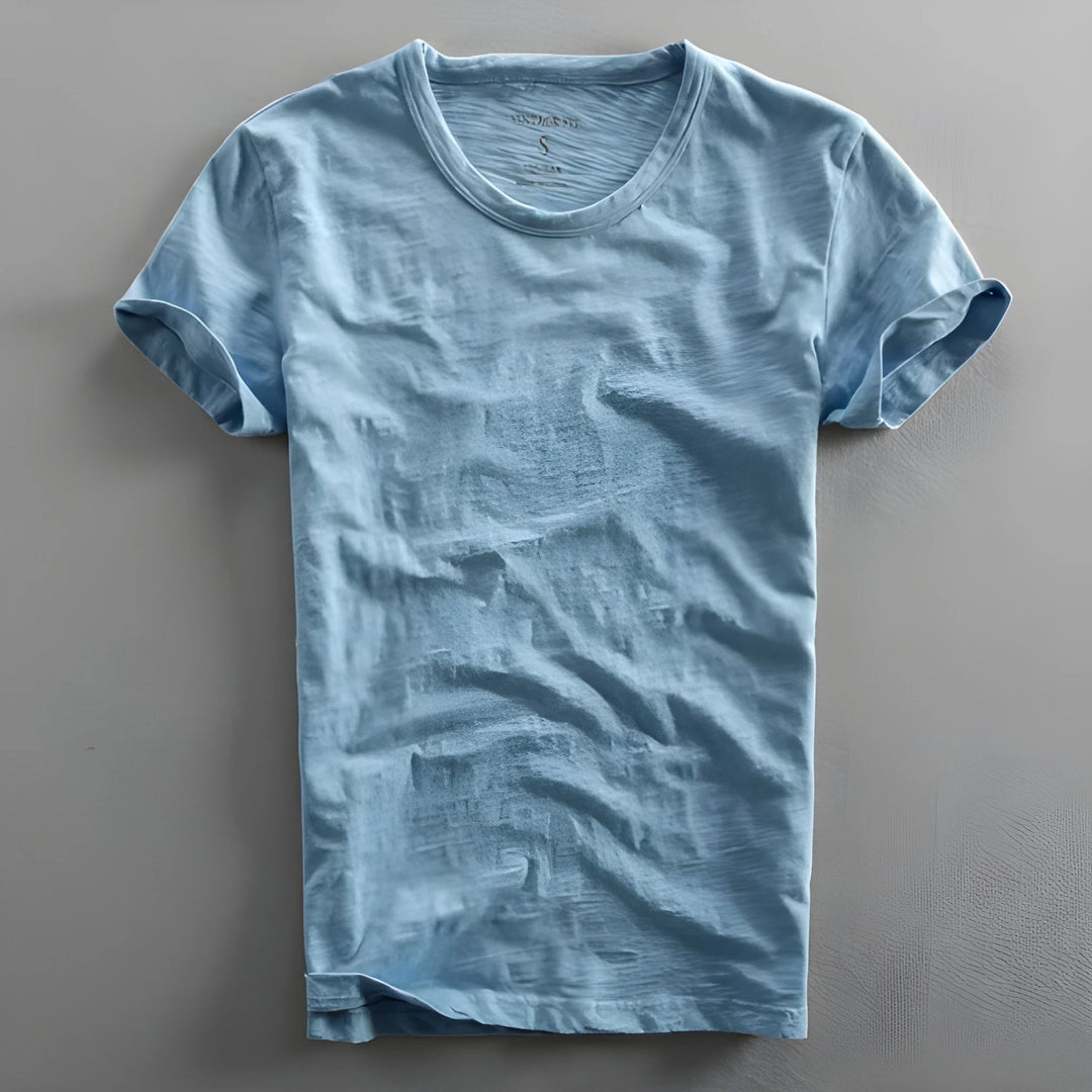 Men's Casual Vintage Shirt with Crew Neck and Short Sleeve