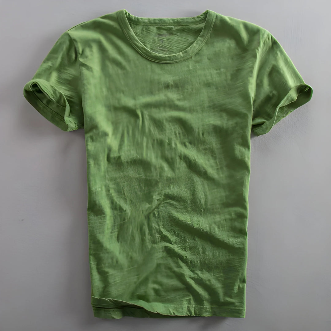 Men's Casual Vintage Shirt with Crew Neck and Short Sleeve