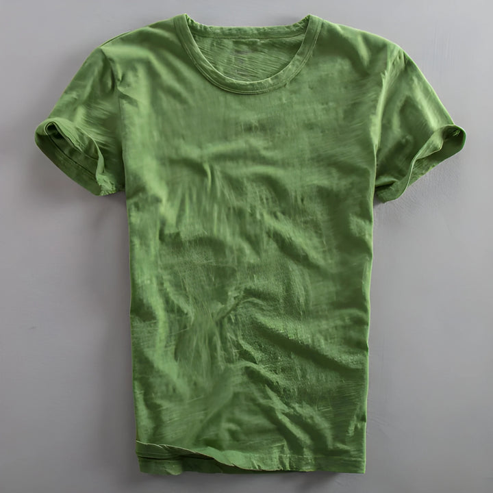 Men's Casual Vintage Shirt with Crew Neck and Short Sleeve