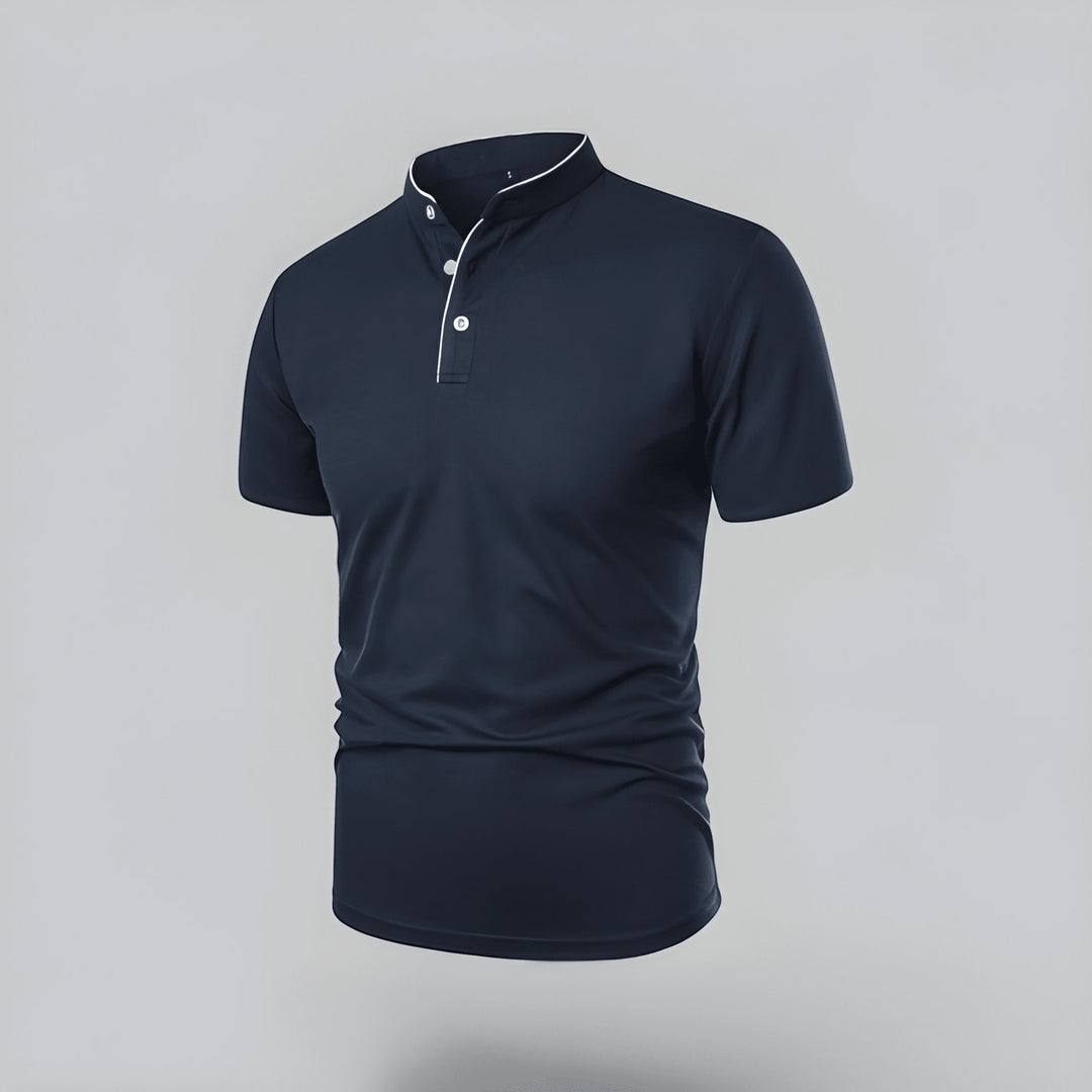 Men's Casual Slim Fit Polo Shirt with Grandad Collar and Short Sleeve
