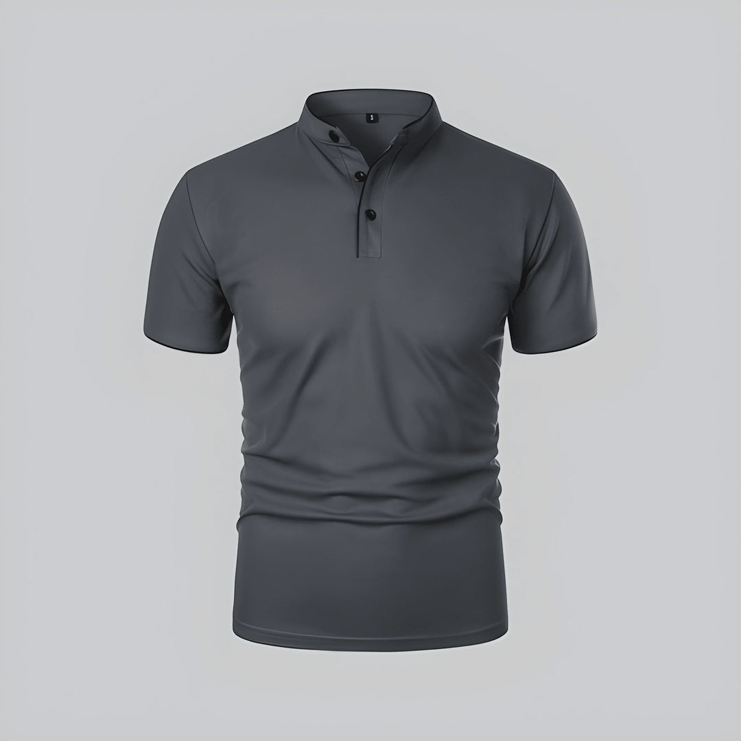 Men's Casual Slim Fit Polo Shirt with Grandad Collar and Short Sleeve