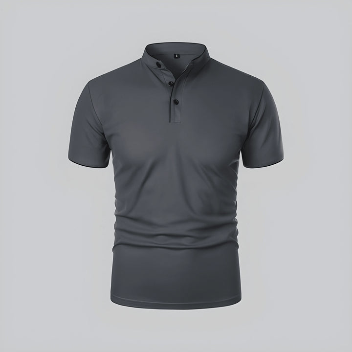 Men's Casual Slim Fit Polo Shirt with Grandad Collar and Short Sleeve