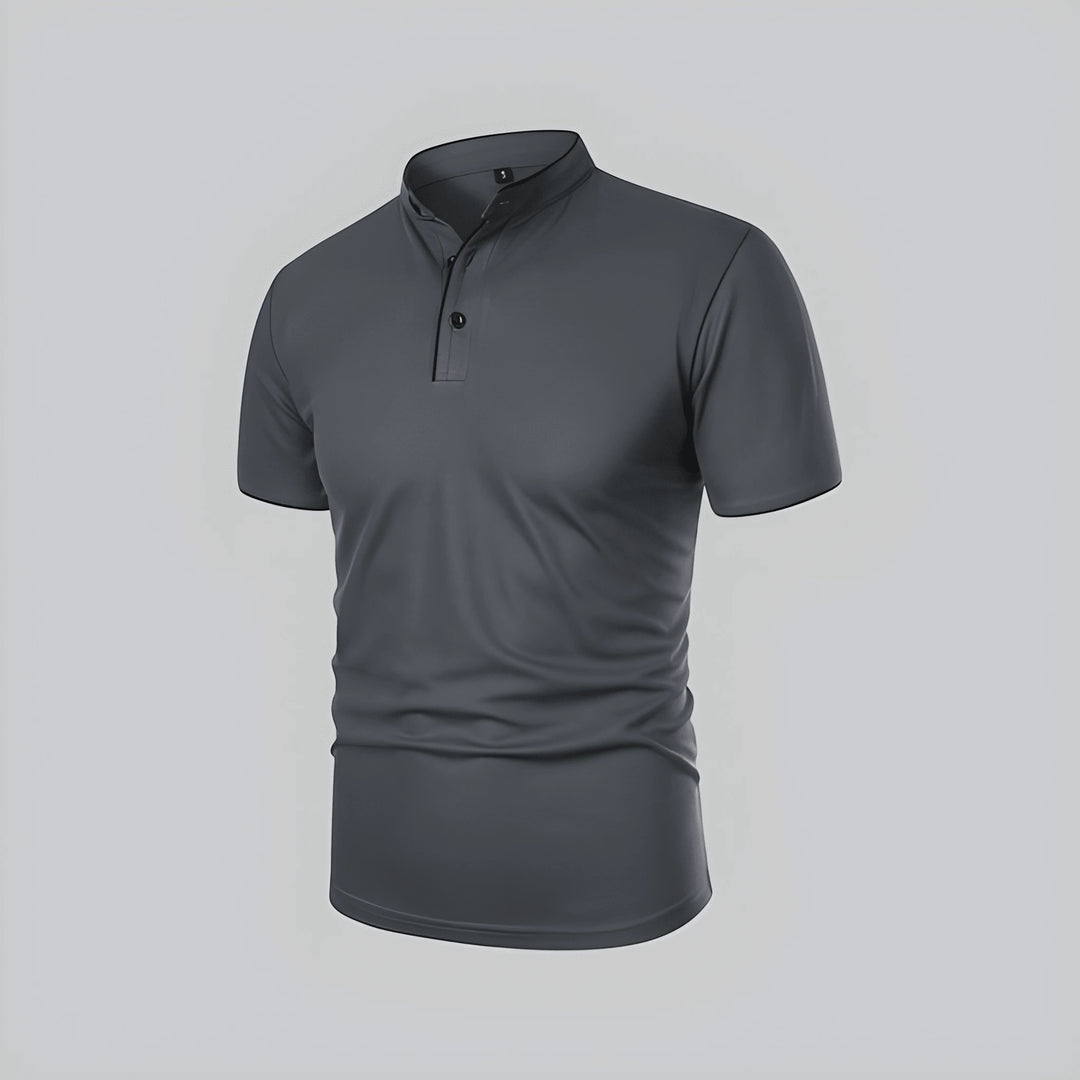 Men's Casual Slim Fit Polo Shirt with Grandad Collar and Short Sleeve