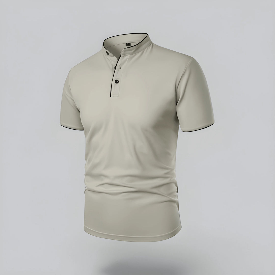 Men's Casual Slim Fit Polo Shirt with Grandad Collar and Short Sleeve