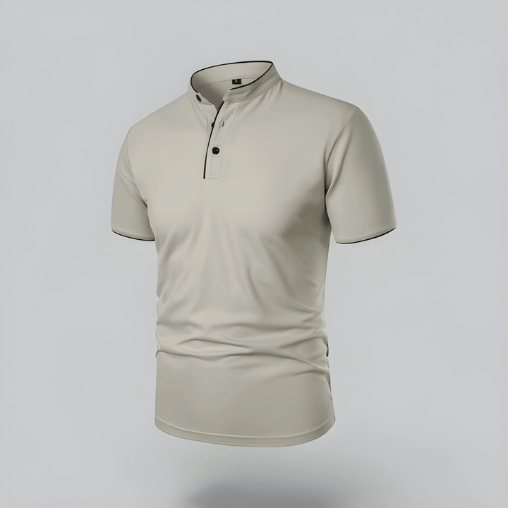 Men's Casual Slim Fit Polo Shirt with Grandad Collar and Short Sleeve