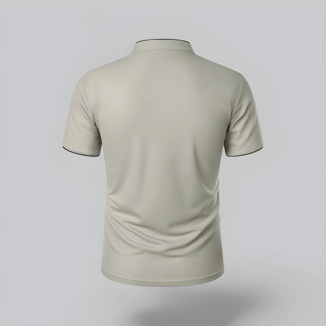 Men's Casual Slim Fit Polo Shirt with Grandad Collar and Short Sleeve