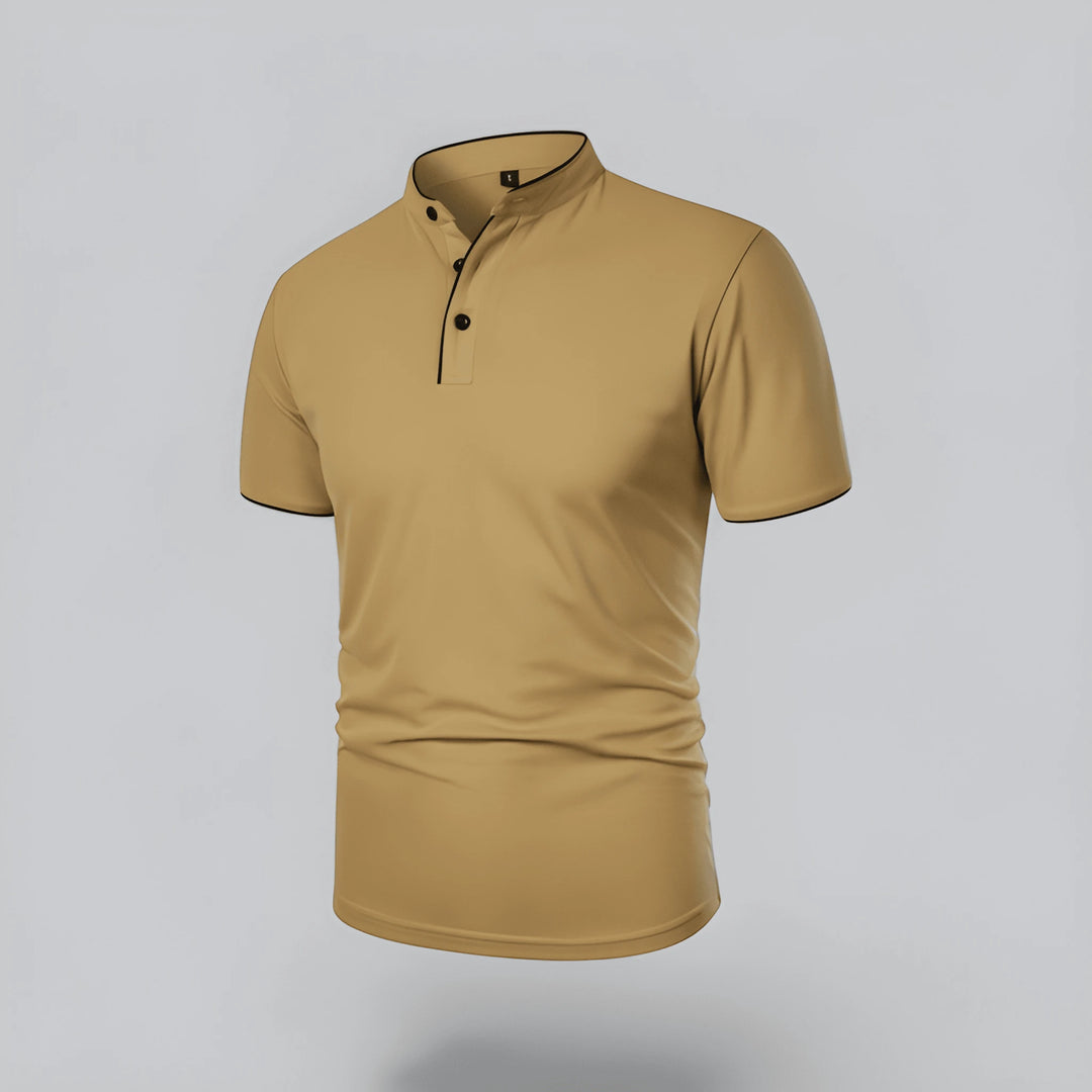 Men's Casual Slim Fit Polo Shirt with Grandad Collar and Short Sleeve