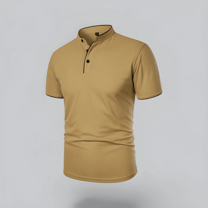 Men's Casual Slim Fit Polo Shirt with Grandad Collar and Short Sleeve