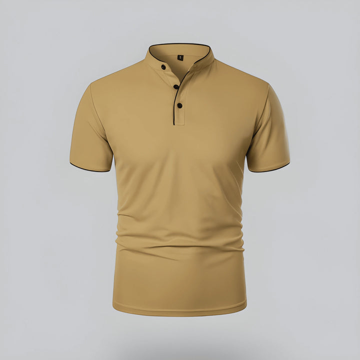 Men's Casual Slim Fit Polo Shirt with Grandad Collar and Short Sleeve