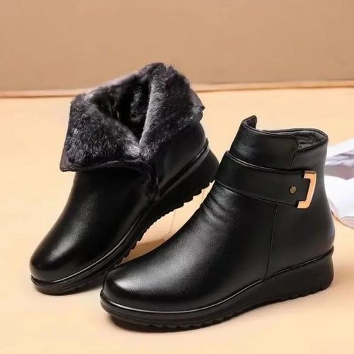 Rosette- Bottines en Cuir avec fourrure chaudes pour femmes