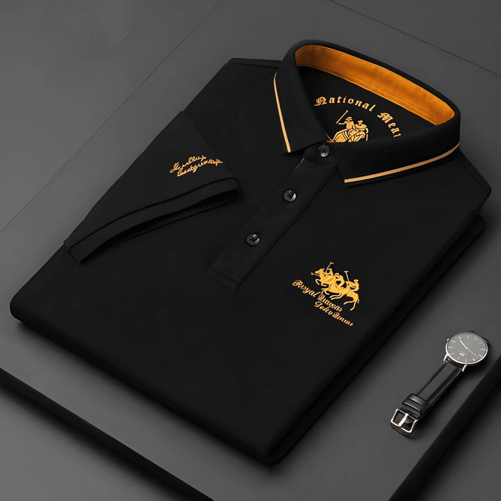 Men's Casual Vintage Polo Shirt with Embroidered Logo and Short Sleeve