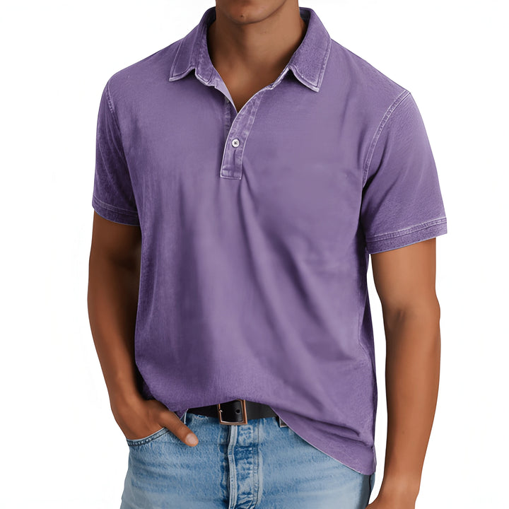 Men's Casual Vintage Polo Shirt with Camp Collar and Short Sleeve