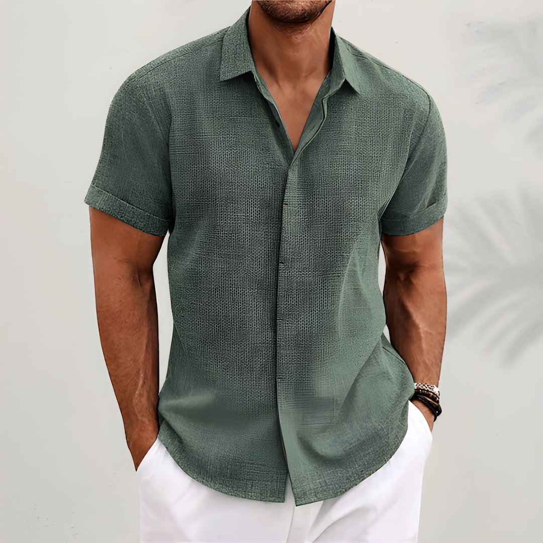 Men's Casual Vintage Shirt with Camp Collar and Short Sleeve