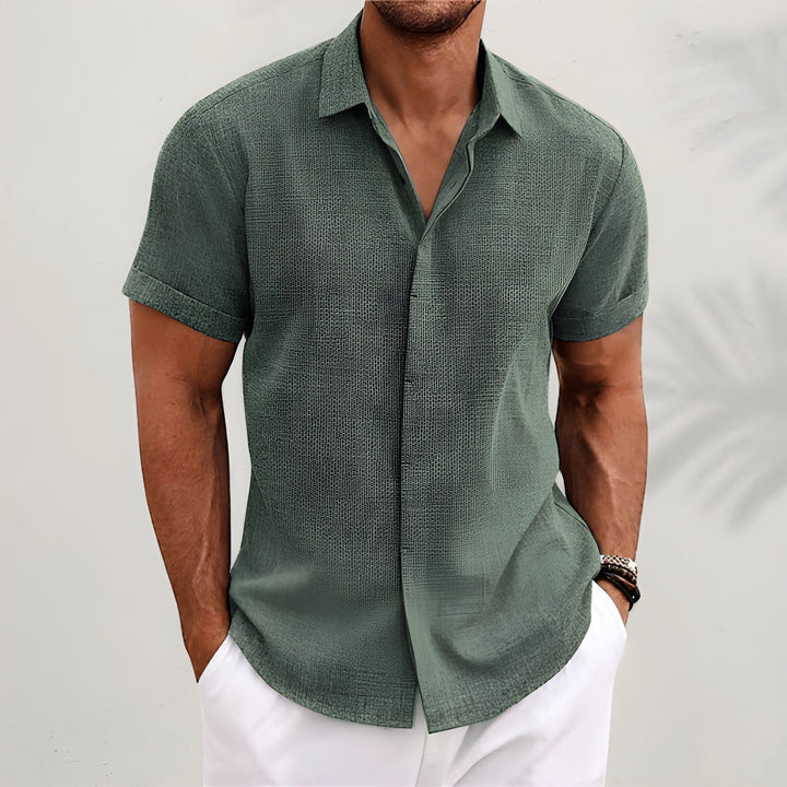 Men's Casual Vintage Shirt with Camp Collar and Short Sleeve