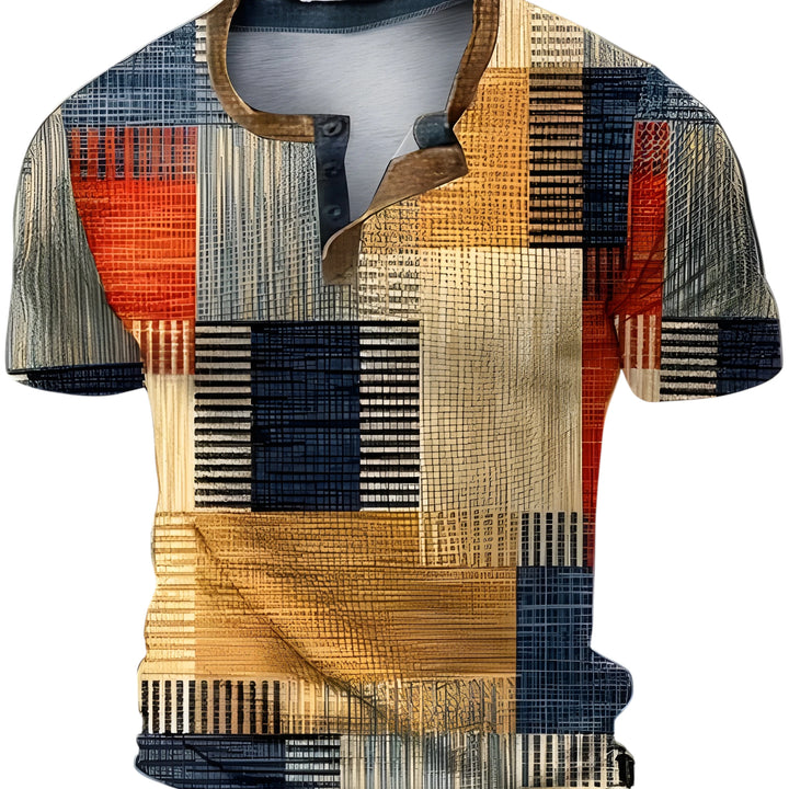 Men's Graphic Casual Shirt with Grandad Collar and Short Sleeve