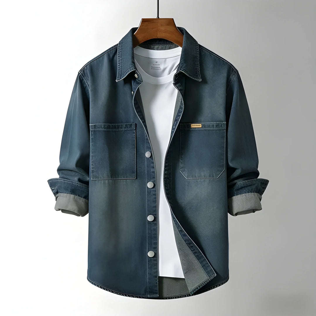 Men's Casual Vintage Shirt with Pockets and Long Sleeve Architecture
