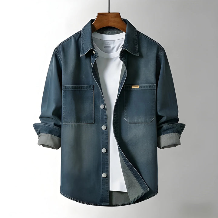 Men's Casual Vintage Shirt with Pockets and Long Sleeve Architecture