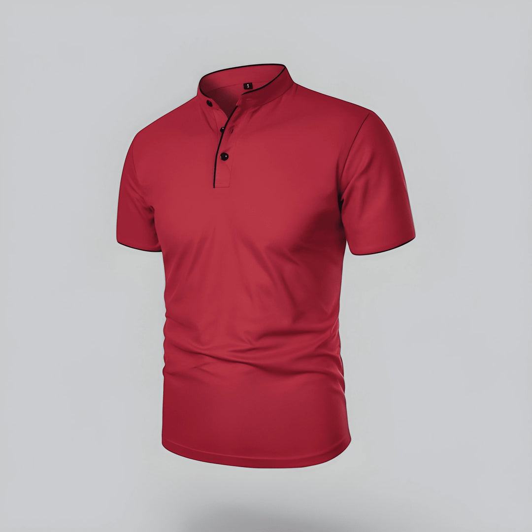 Men's Casual Slim Fit Polo Shirt with Grandad Collar and Short Sleeve